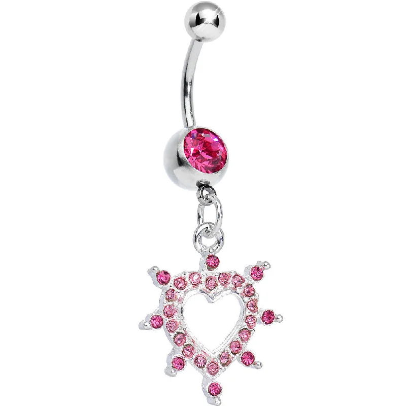 Beautiful Belly Rings with Unique Features -Pink Gem Bursting in Love Paved Heart Dangle Belly Ring Beautiful Belly Rings with Unique Features -Pink Gem Bursting in Love Paved Heart Dangle Belly Ring
