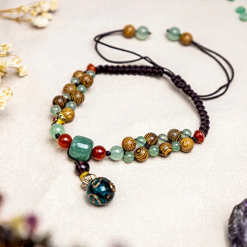 Stylish Gold Anklets for Luxury Appeal-Buddha Stones Wenge Wood Green Aventurine Balance Protection Anklet