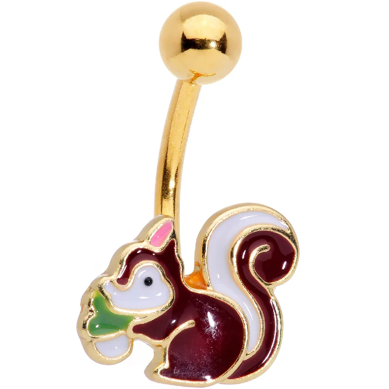 Belly Rings with Multicolored Stones -Gold Tone Brown White Snacking Squirrel Belly Ring Belly Rings with Multicolored Stones -Gold Tone Brown White Snacking Squirrel Belly Ring