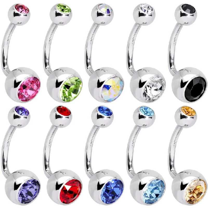 Custom Belly Rings with Personalized Designs -10 Piece J-Bar Belly Ring Pack Set Created with Crystals Custom Belly Rings with Personalized Designs -10 Piece J-Bar Belly Ring Pack Set Created with Crystals