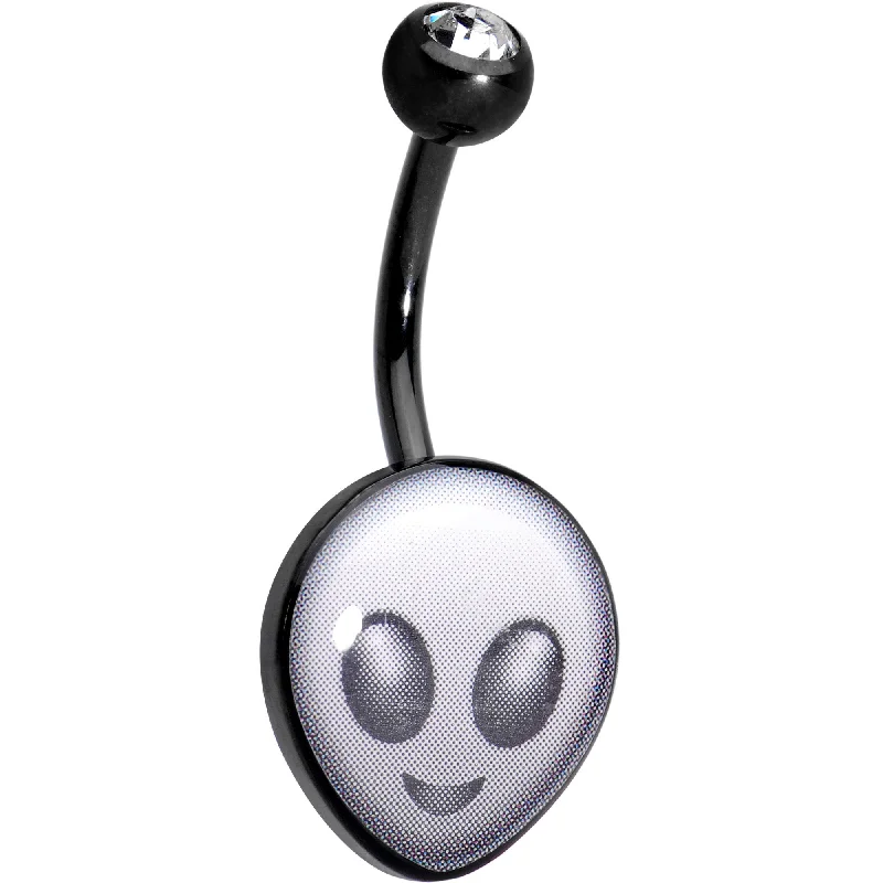 Beautiful Belly Rings for Fashionable Women -Licensed Alien Head emoji Clear CZ Gem Black Anodized Belly Ring Beautiful Belly Rings for Fashionable Women -Licensed Alien Head emoji Clear CZ Gem Black Anodized Belly Ring