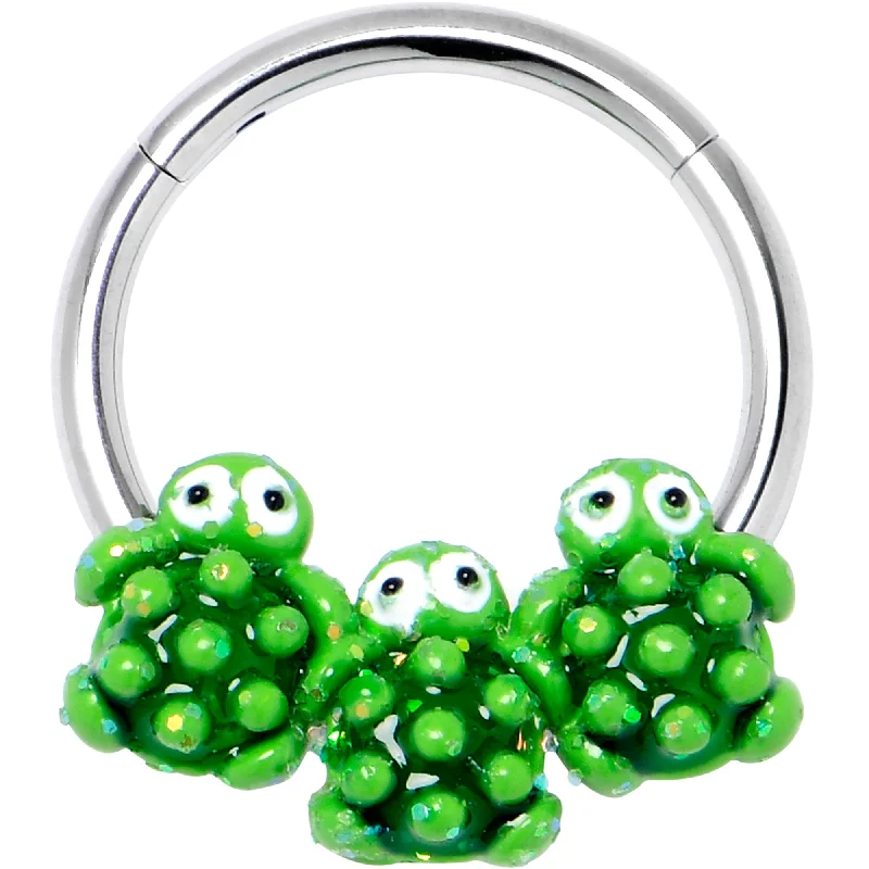 Designer Nose Rings for Statement Fashion -16 Gauge 3/8 Texture Turtle Trio Hinged Segment Ring Designer Nose Rings for Statement Fashion -16 Gauge 3/8 Texture Turtle Trio Hinged Segment Ring