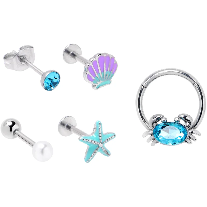 Comfortable Lip Rings for Sensitive Skin16 Gauge Blue Gem Nautical Labret Segment Ring Ear Curation Set of 5