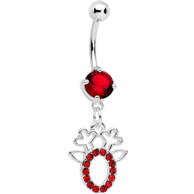 Stylish Belly Rings for Fashionable Look -Red Gem Encrusted Christmas Reindeer Dangle Belly Ring Stylish Belly Rings for Fashionable Look -Red Gem Encrusted Christmas Reindeer Dangle Belly Ring