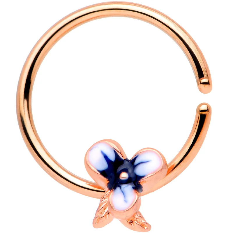 Nose Rings with Crystals -18 Gauge 3/8 Rose Gold Tone Tropical Flower Closure Ring