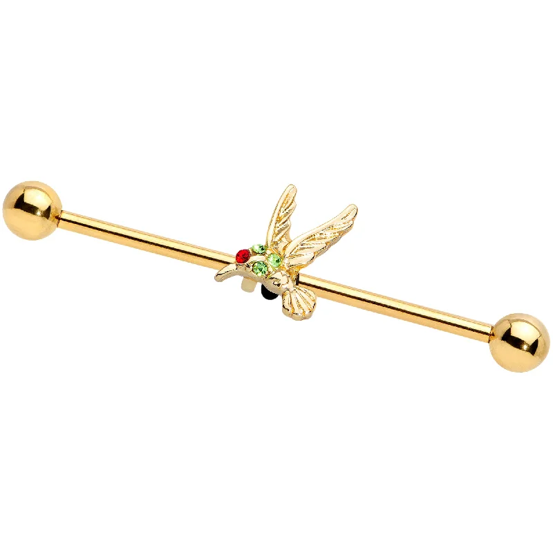 Women's Earrings – Elegant Designs for Every Personality--14 Gauge Green Red Gem Gold Tone Hummingbird Industrial Barbell 38mm Women's Earrings – Elegant Designs for Every Personality--14 Gauge Green Red Gem Gold Tone Hummingbird Industrial Barbell 38mm