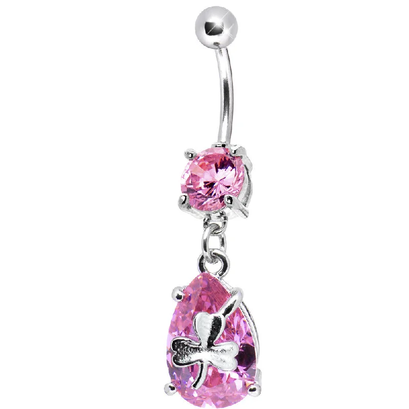 Beautiful Belly Rings for Fashion-Forward Women -Pink Cubic Zirconia Teardrop Shamrock Belly Ring Beautiful Belly Rings for Fashion-Forward Women -Pink Cubic Zirconia Teardrop Shamrock Belly Ring