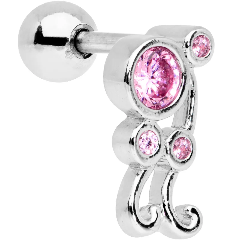 Women's Earrings – Elegant Designs for Every Personality--Pink CZ Gem Sassy Swirl Cartilage Tragus Earring