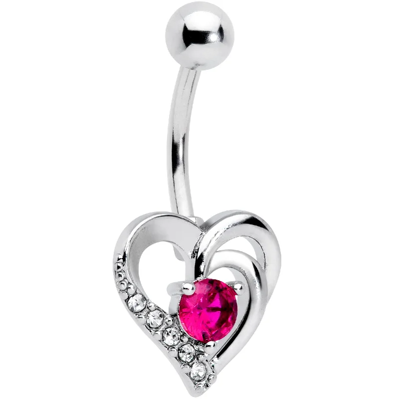 Unique Belly Rings with Sparkling Features -Clear Hot Pink Gem Swirling Heart Valentines Day Belly Ring Unique Belly Rings with Sparkling Features -Clear Hot Pink Gem Swirling Heart Valentines Day Belly Ring
