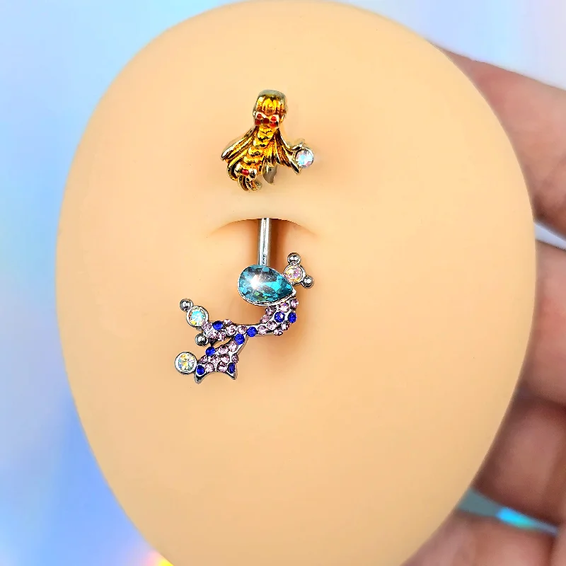 Stunning Belly Rings for Bold Fashion Choices -Aurora Gem Abstract Mermaid Double Mount Belly Ring Stunning Belly Rings for Bold Fashion Choices -Aurora Gem Abstract Mermaid Double Mount Belly Ring