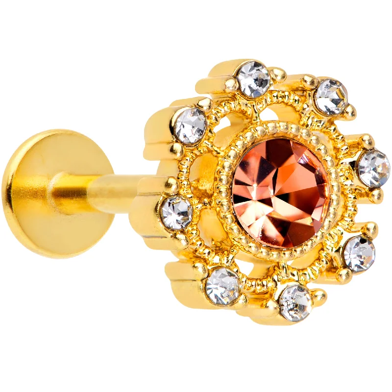 Bold Lip Rings for Daring Looks16 Gauge 5/16 Pink Clear CZ Gem Gold Hue Sunburst Labret Monroe Tragus