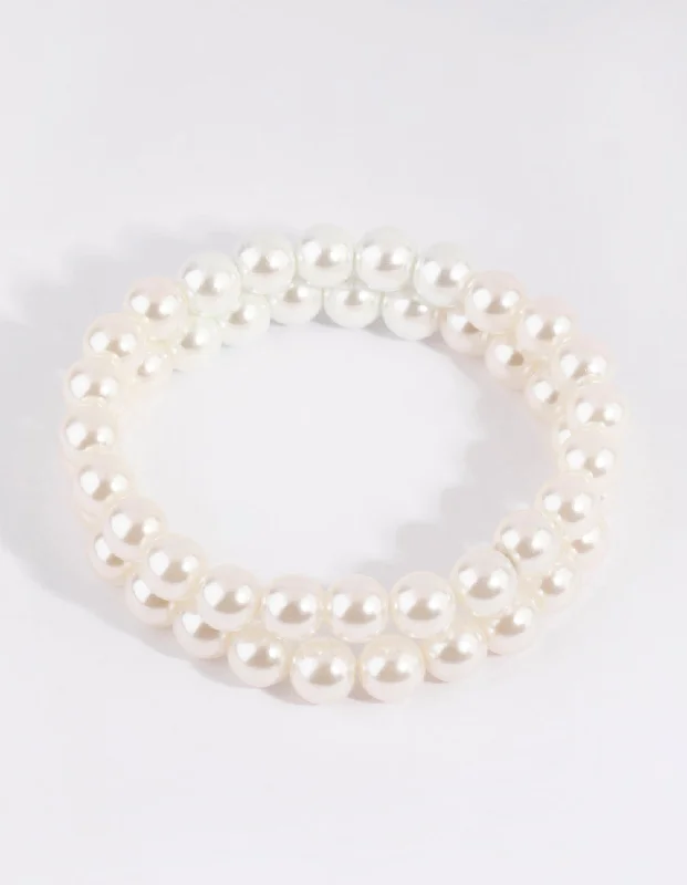 Diamond Bangles for Women-Pearl Stretch Bracelet Set