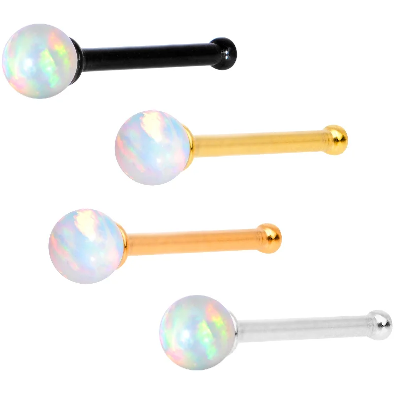 Nose Rings for Every Occasion -White 2.5mm Synthetic Opal Ball Anodized Nose Screw 4 Pack Set Nose Rings for Every Occasion -White 2.5mm Synthetic Opal Ball Anodized Nose Screw 4 Pack Set