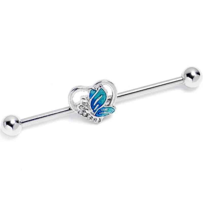 Women's Earrings – Elegant Designs for Every Personality--14 Gauge Butterfly Love Heart Blue Industrial Barbell 38mm Women's Earrings – Elegant Designs for Every Personality--14 Gauge Butterfly Love Heart Blue Industrial Barbell 38mm