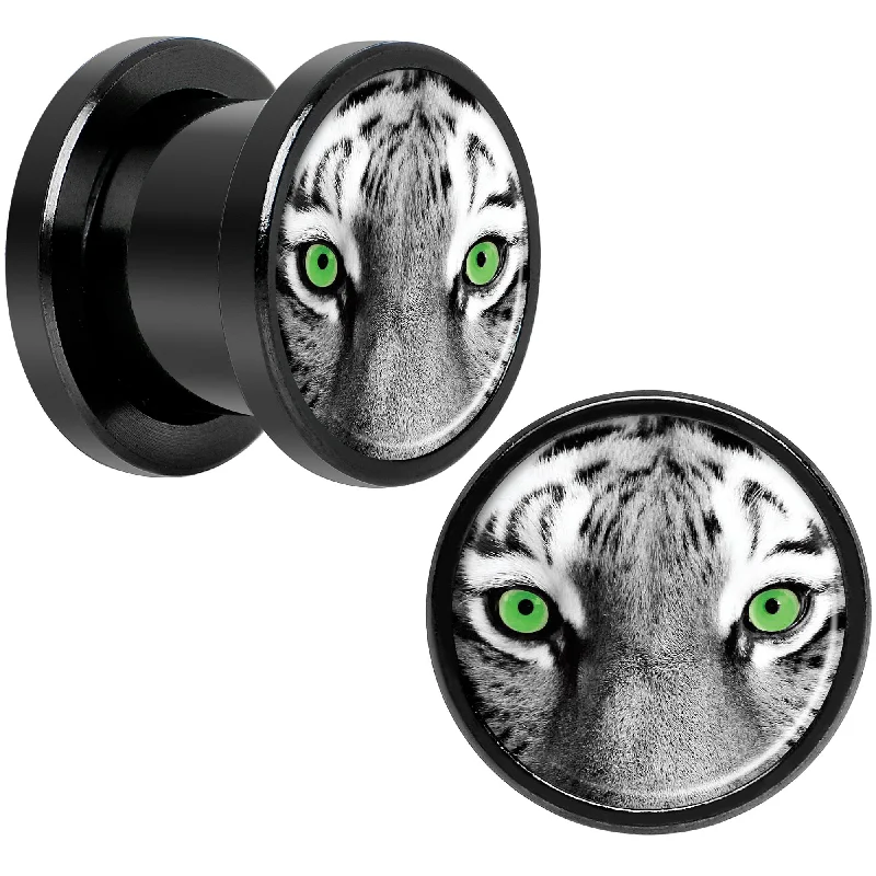 Women's Earrings – Elegant Designs for Every Personality--Black White Tiger Eyes Black Anodized Screw Fit Plug Set 00 Gauge Women's Earrings – Elegant Designs for Every Personality--Black White Tiger Eyes Black Anodized Screw Fit Plug Set 00 Gauge