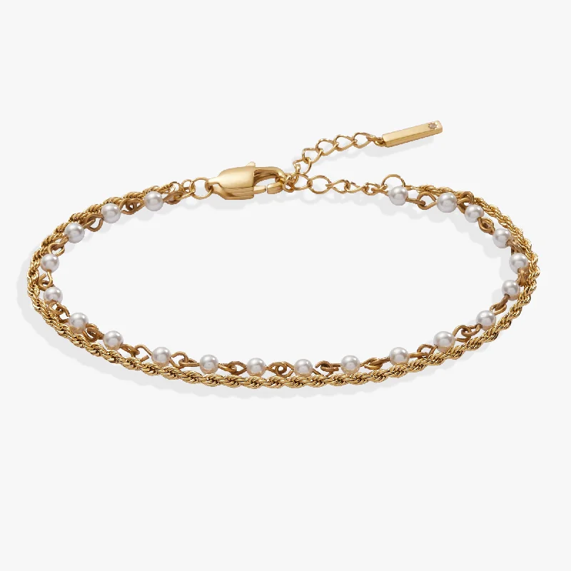 Vintage Gold Bangles for Women-Mother of Pearl Double Strand Bracelet