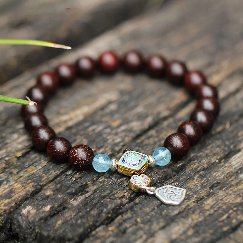 Trendy Cuff Bangles for Women-Buddha Stones 925 Sterling Silver Indian Small Leaf Red Sandalwood Aquamarine Full of Gold Star Chinese Knotting Blessing Bracelet Trendy Cuff Bangles for Women-Buddha Stones 925 Sterling Silver Indian Small Leaf Red Sandalwood Aquamarine Full of Gold Star Chinese Knotting Blessing Bracelet