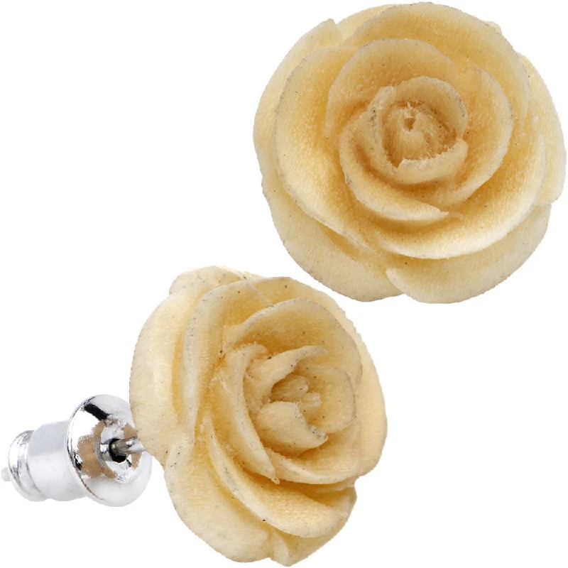 Women's Earrings – Elegant Designs for Every Personality--Organic Off White Wood Hand Carved Rosebud Stud Earrings Women's Earrings – Elegant Designs for Every Personality--Organic Off White Wood Hand Carved Rosebud Stud Earrings