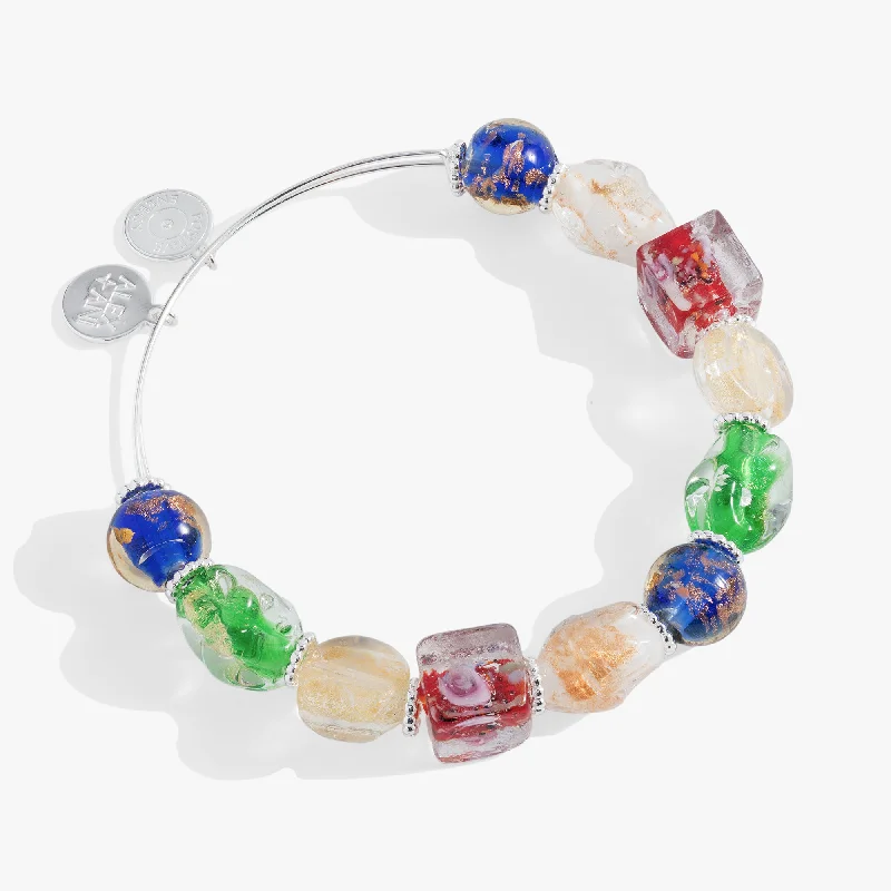 Silver Charm Bangles for Women-Murano Beads Silver Beaded Bangle