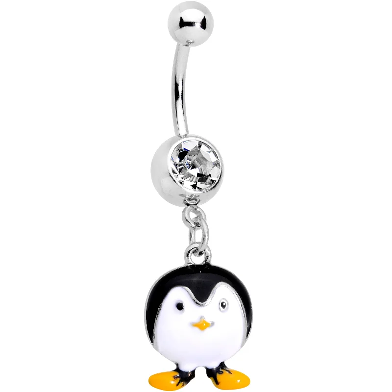 Belly Rings with Gemstone Detailing for Bold Style -Clear Gem Pudgy Penguin Dangle Belly Ring Belly Rings with Gemstone Detailing for Bold Style -Clear Gem Pudgy Penguin Dangle Belly Ring