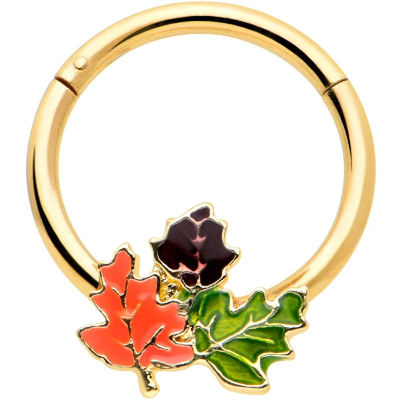 Women's Earrings – Elegant Designs for Every Personality--16 Gauge 3/8 Gold Tone Lovely Autumn Leaves Hinged Segment Ring Women's Earrings – Elegant Designs for Every Personality--16 Gauge 3/8 Gold Tone Lovely Autumn Leaves Hinged Segment Ring