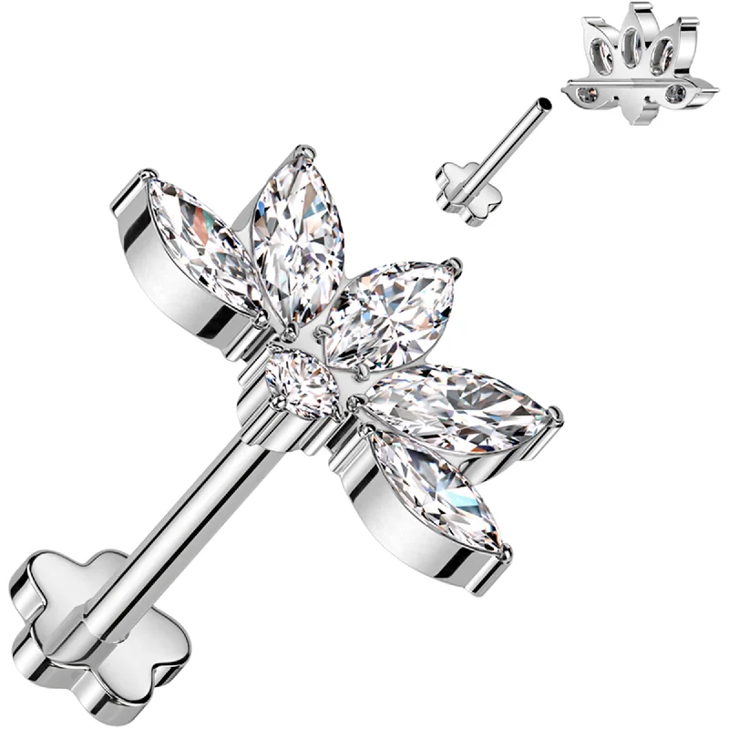 Women's Earrings – Elegant Designs for Every Personality--18 Gauge 5/16 Clear CZ Gem Style Fan Medical Grade Titanium Reversible Flat Back Earring