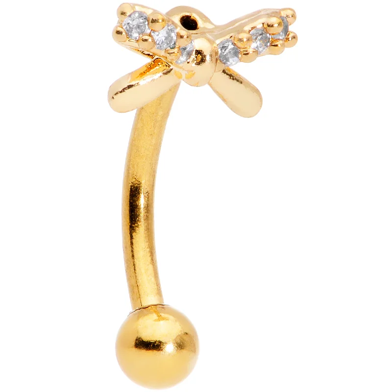 Simple and Elegant Lip Rings for Casual Wear16 Gauge 5/16 Clear Gem Gold Tone Ribbon Bow Curved Eyebrow Ring