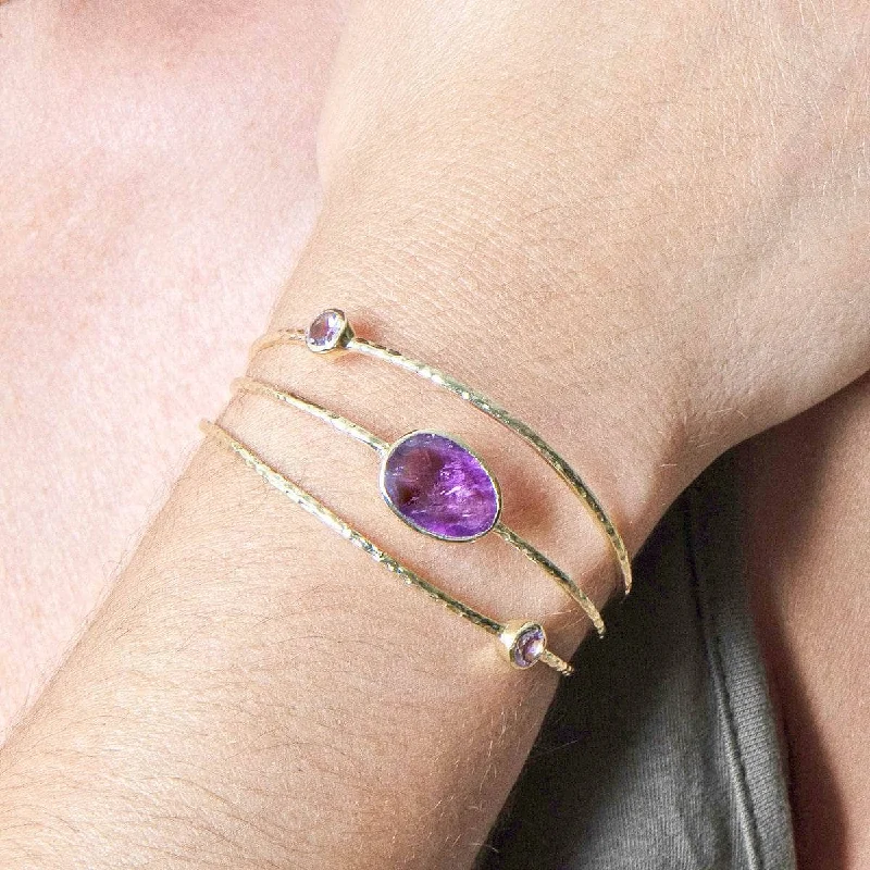 Artistic Bangles for Women-Amethyst Golden Bracelet