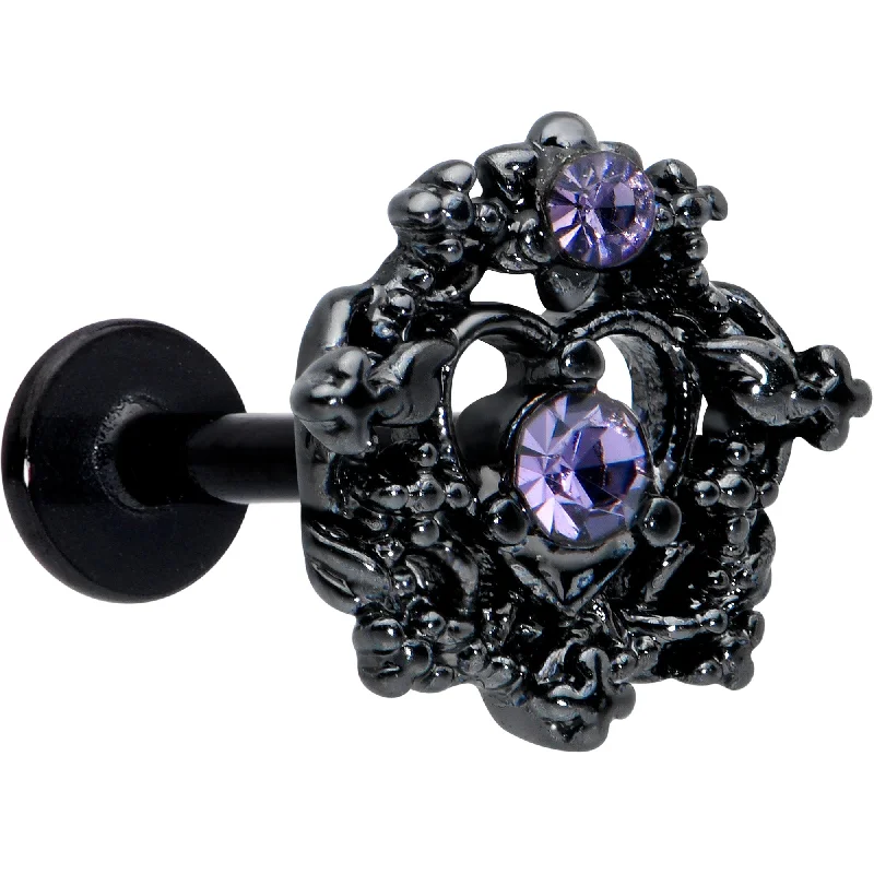 Silver Lip Rings for Timeless Look16 Gauge 5/16 Purple Gem Regal Black Crown Heart Labret Monroe Tragus