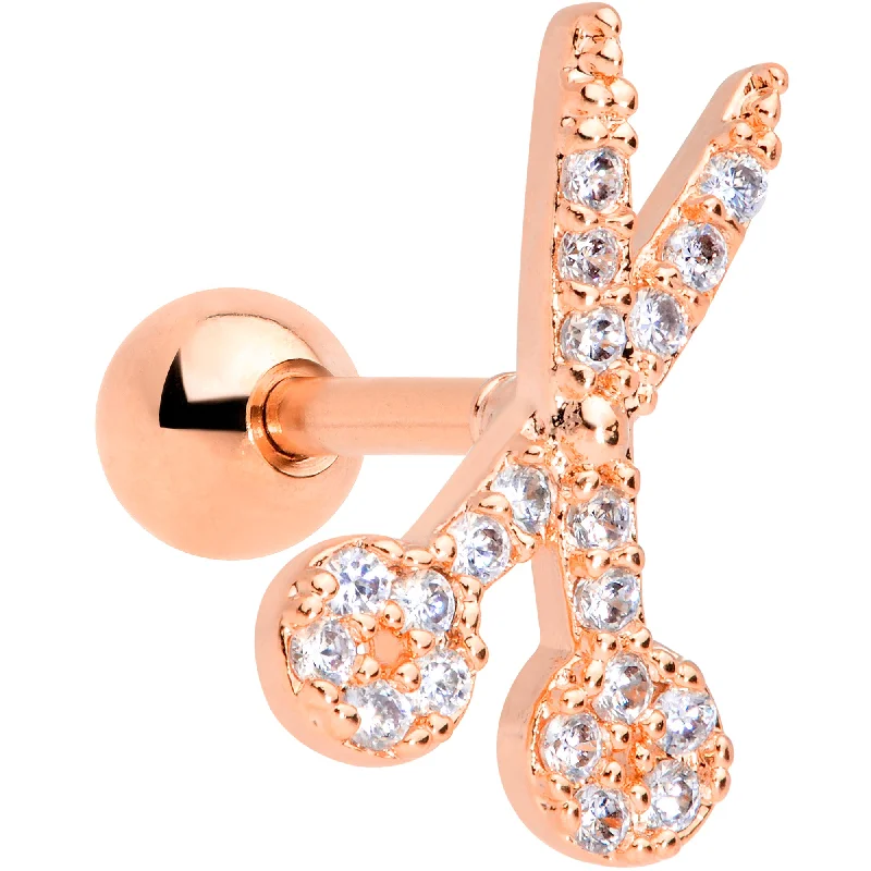 Women's Earrings – Elegant Designs for Every Personality--16 Gauge 1/4 Clear CZ Gem Rose Gold Tone Scissors Cartilage Tragus