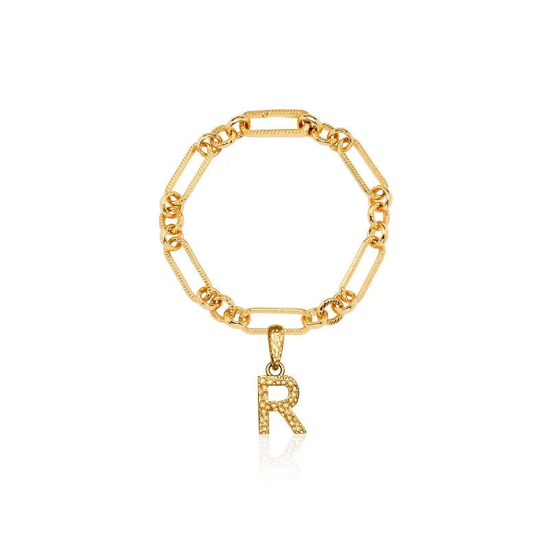 Affordable Luxury Bangles for Women-Hammered Initial Figaro Chain Bracelet (Gold)