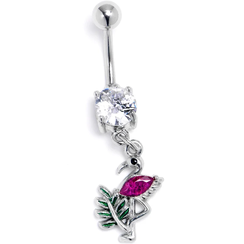 Comfortable Belly Rings with Beautiful Detailing -Clear Pink Gem Fabulous Flamingo Dangle Belly Ring Comfortable Belly Rings with Beautiful Detailing -Clear Pink Gem Fabulous Flamingo Dangle Belly Ring