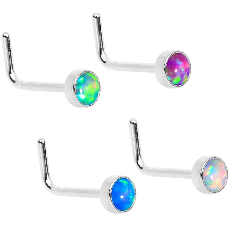 Nose Rings with Barbell Style -Multi Color 3mm Synthetic Opal Press Fit L Shaped Nose Ring 4 Pack Set Nose Rings with Barbell Style -Multi Color 3mm Synthetic Opal Press Fit L Shaped Nose Ring 4 Pack Set