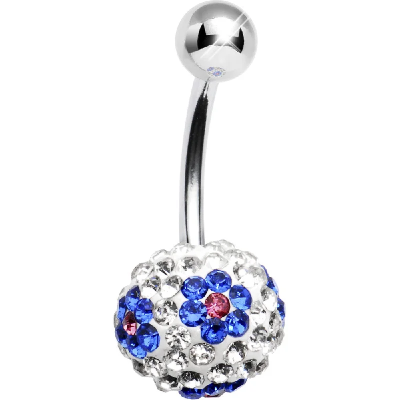 Comfortable Belly Rings with Vibrant Shine -Clear Blue Flower Crystal Evolution Belly Ring Comfortable Belly Rings with Vibrant Shine -Clear Blue Flower Crystal Evolution Belly Ring