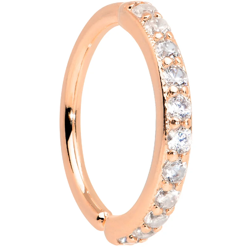 Nose Rings with Leaf Shape -16 Gauge 3/8 Clear CZ Gem Rose Gold Tone Forward Facing Closure Ring Nose Rings with Leaf Shape -16 Gauge 3/8 Clear CZ Gem Rose Gold Tone Forward Facing Closure Ring