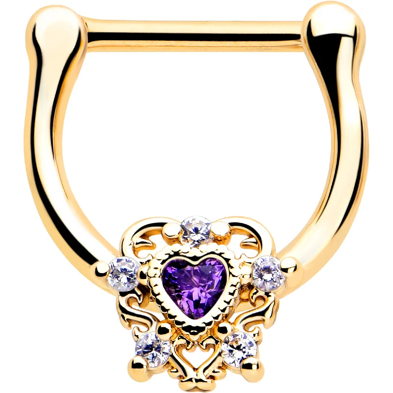 Nose Rings for Every Style Preference -16 Gauge 5/16 Purple CZ Gem Gold Tone Heart of Love Cartilage Clicker Nose Rings for Every Style Preference -16 Gauge 5/16 Purple CZ Gem Gold Tone Heart of Love Cartilage Clicker