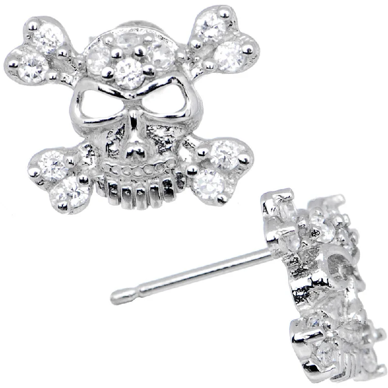 Women's Earrings – Elegant Designs for Every Personality--14kt White Gold 6mm CZ Skull Crossbones Stud Earrings