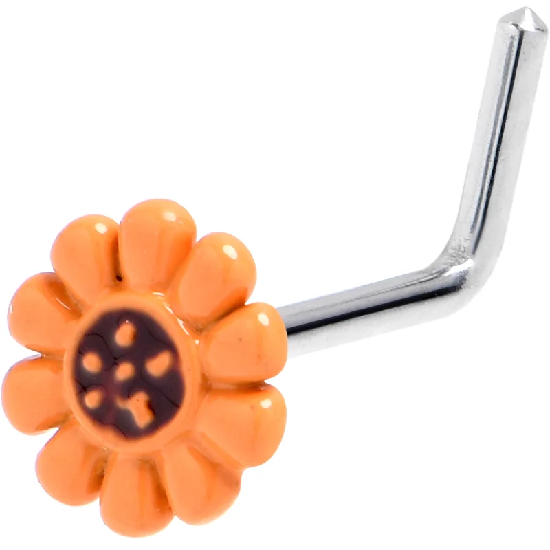 Elegant Silver Nose Rings -20 Gauge 7mm Simple Classic Sunflower L Shape Nose Ring