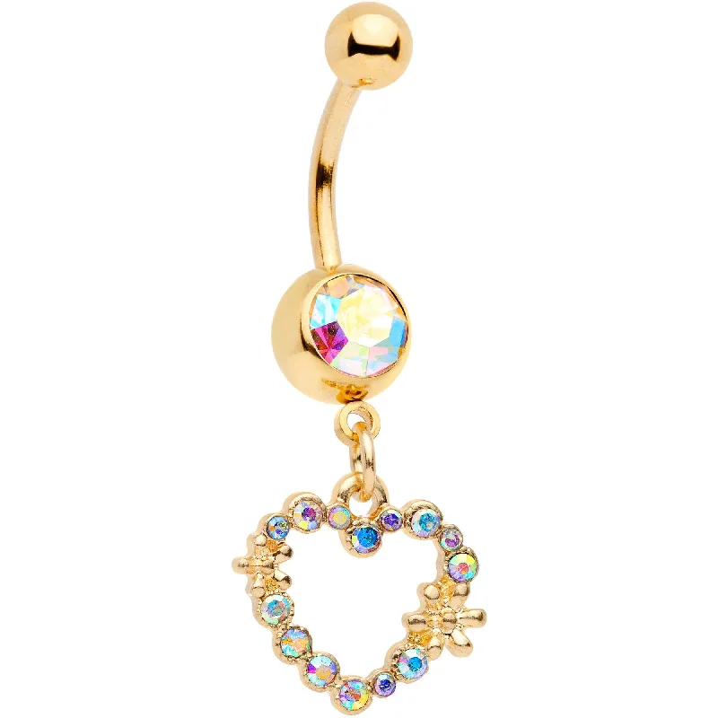 Designer Belly Rings for Bold Fashion -14 Gauge 7/16 Aurora Gem Gold Tone Heart Dangle Belly Ring Designer Belly Rings for Bold Fashion -14 Gauge 7/16 Aurora Gem Gold Tone Heart Dangle Belly Ring
