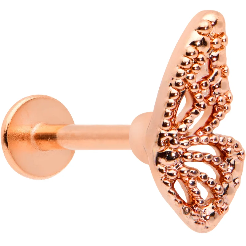 Simple Lip Rings for Elegant Look16 Gauge 5/16 Rose Gold Tone Textured Butterfly Labret Monroe Tragus