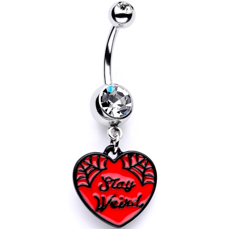 Comfortable Belly Rings for Stylish Piercings -Clear Gem Stay Weird Red Heart Dangle Belly Ring Comfortable Belly Rings for Stylish Piercings -Clear Gem Stay Weird Red Heart Dangle Belly Ring