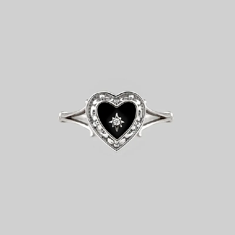 Chic Women's Rings for Fashion-Forward Looks-SOLEMN. Black Enamel Heart Ring - Silver Chic Women's Rings for Fashion-Forward Looks-SOLEMN. Black Enamel Heart Ring - Silver