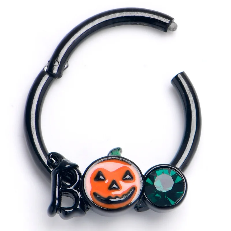 Women's Earrings – Elegant Designs for Every Personality--16 Gauge  3/8 Green Gem Black Boo Halloween Hinged Segment Ring