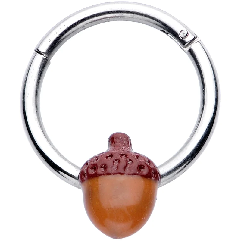 Lip Rings for Everyday Style16 Gauge 3/8 Brown Autumn Acorn Hinged Segment Ring