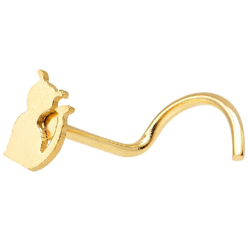 Adjustable Hoop Nose Rings -Gold Anodized Titanium Kitty Cat Nose Ring