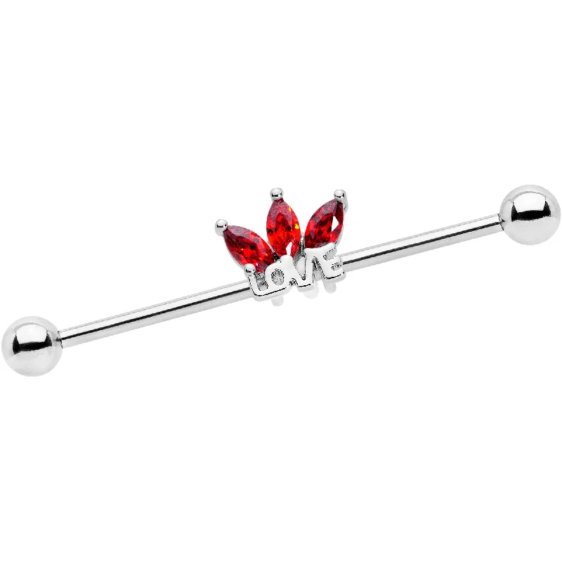 Women's Earrings – Elegant Designs for Every Personality--14 Gauge Red Gem Crown of Love Industrial Barbell 38mm
