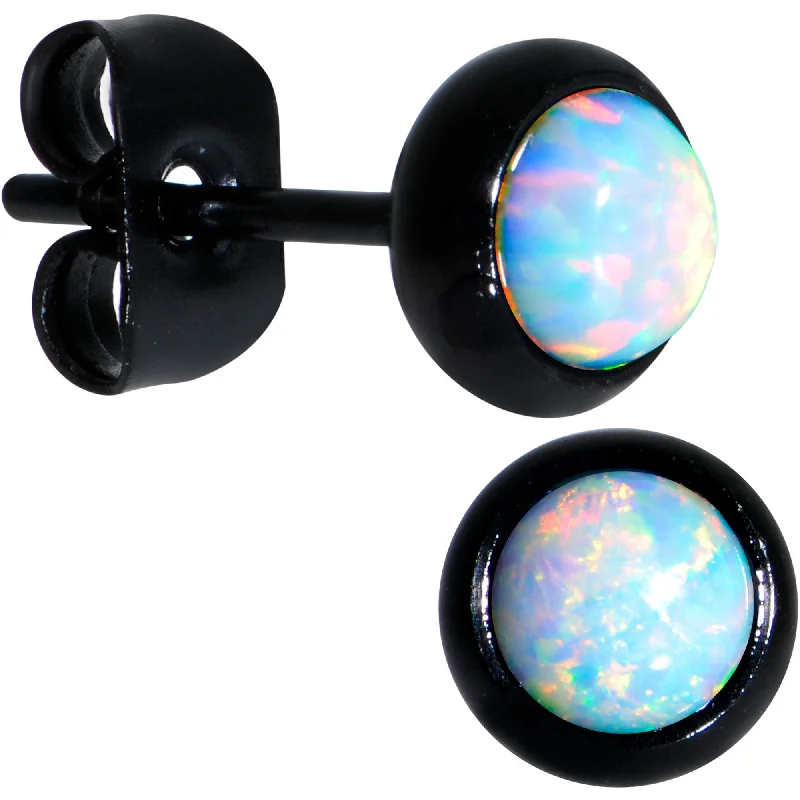 Women's Earrings – Elegant Designs for Every Personality--White Synthetic Opal Black IP 316L Surgical Steel Stud Earrings