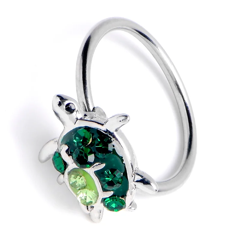 Nose Rings for a Fun Look -18 Gauge 3/8 Green Clear Gem Turtle World Nose Hoop