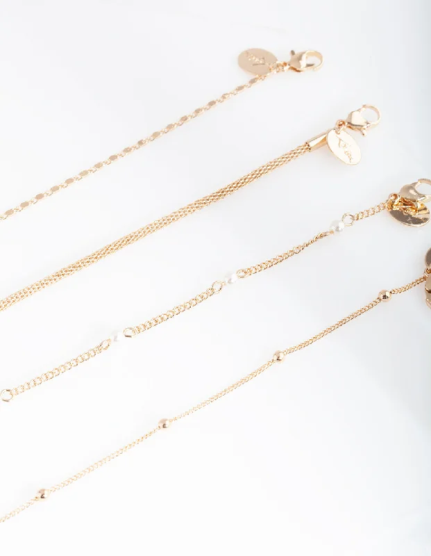 Gold Bangles with Intricate Engraving for Women-Gold Chain Pearl Anklet Bracelet Pack Gold Bangles with Intricate Engraving for Women-Gold Chain Pearl Anklet Bracelet Pack