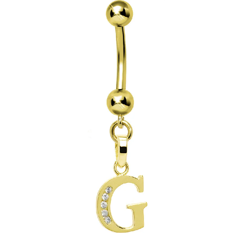 Belly Rings with Classic Design for Timeless Appeal -16 Gauge Solid 14kt Yellow Gold CZ Initial G Belly Ring Belly Rings with Classic Design for Timeless Appeal -16 Gauge Solid 14kt Yellow Gold CZ Initial G Belly Ring